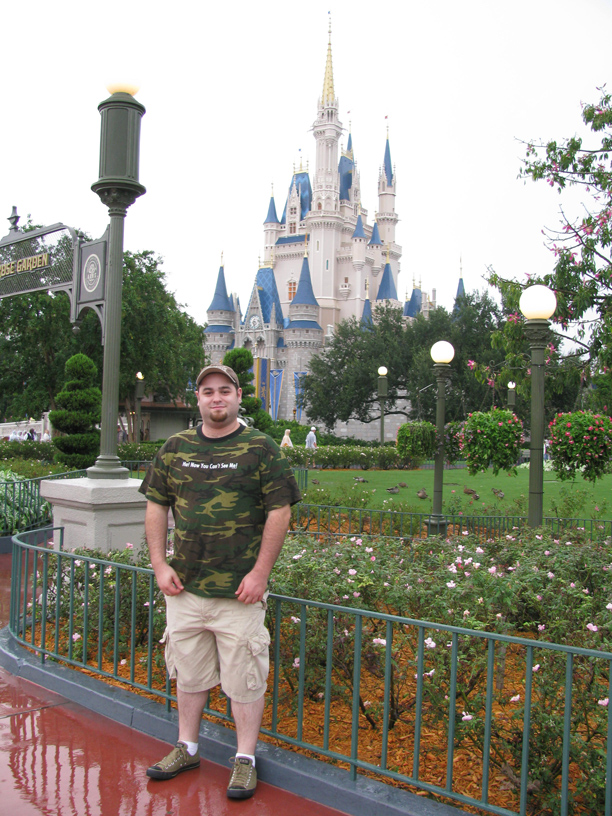 Jesse in front of Cinderella's castle.